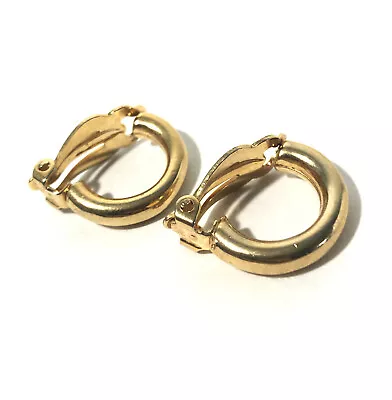 Women’s Vintage Gold Tone Clip-On Hoop Earrings- 7/8” Huggie Earrings. • $6