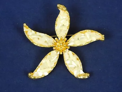 Large 2.5x2 Inch Gold Tone Pinwheel Flower Creamy Mother Of Pearl Inlay Chips  • $14.96