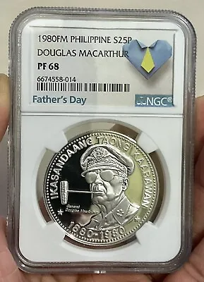 1980 Philippines Douglas MacArthur NGC PF68 100 Peso Silver Proof Coin • $371.76