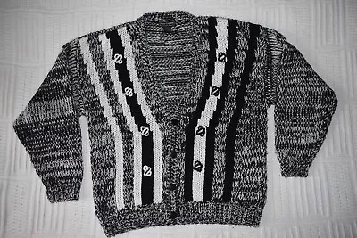 Vintage Peter England Geometric 80's Mens Large L Handmade Cardigan Sweater • $22.95