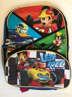 Backpack 16  Mickey Goofy Donald Let’s Roll Front Pouch Multi-Compartment New • $12.95