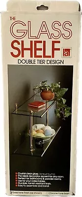 Vintage Double Tier Design Clear Glass Shelf  16” Wx 5” De 8” H • $15