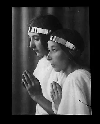 Two Women In Costume (Native Indian) Amatuer Drama? Sisters? 1910s. GLASS SLIDE • £18