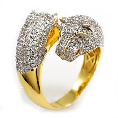 18K Gold Plated Jaguar Band Flooded Out Iced Premium CZ Dual Panther Mens Ring • $34.99