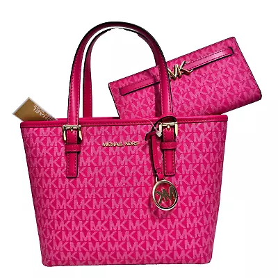 Michael Kors Jet Set Travel Carryall XS Tote Crossbody Bag Electric Pink +Wallet • $169.95