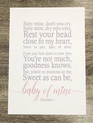 Disney Dumbo Baby Mine Girl Pink Nursery Picture Print Wall Art Watercolour A4 • $8