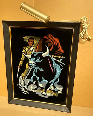 Vintage Matador Bull Fighting Black Velvet Painting Framed 21x27 With Art Lite • $65.99