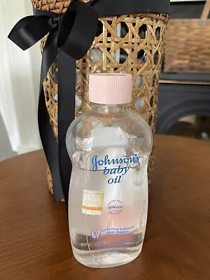 Vintage Johnson's Baby Oil 12Fl. Oz. Bottle Pink Cap • $34