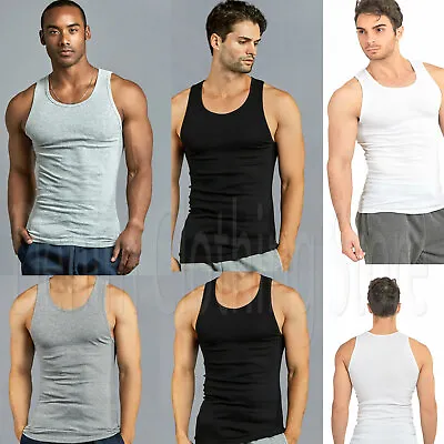 3 6 12 Pack Men Tank Top 100% Cotton A-Shirt Wife Beater Ribbed Undershirt S-3XL • $24.30