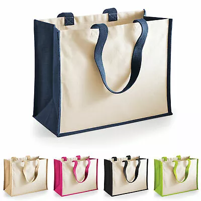 Westford Mill Plain Jute Classic Cotton Canvas Reusable Tote Shopping Bag • £13.70