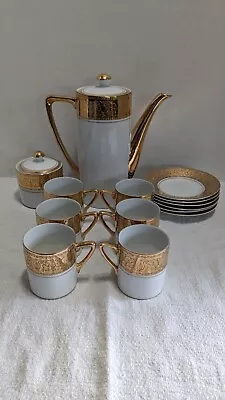 VINTAGE ROYAL CROWN IMPERIAL 6 Person Tea Coffee Set 22k Gold And White #55/522 • £67.50