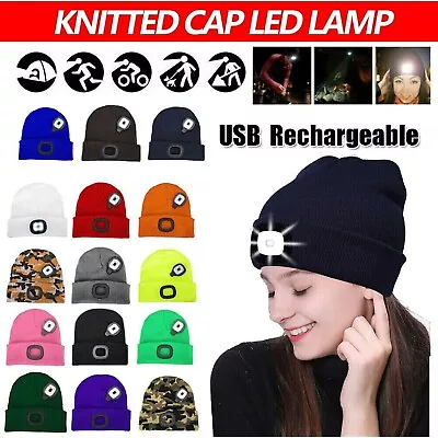 Winter Autumn Warm LED Light Knitted Beanie Hat Men Women With USB Rechargeable • $17.49