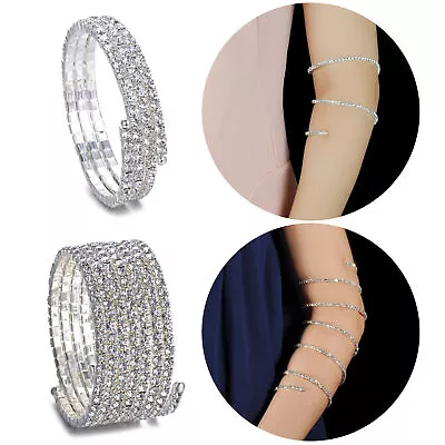 Adjustable Upper Arm Jewelry Cuff Bracelet Armband Diamante Bangle Girls Womens • £8.89
