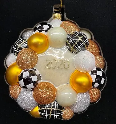 MacKenzie Child Glass Ornament  GOLDEN HOUR BAUBLE DATED WREATH • $78