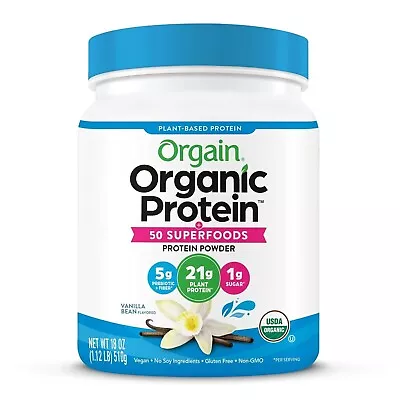 Orgain Organic Plant Based Protein 50 Superfood Powder Vegan GF Vanilla 18 Oz • $21.99