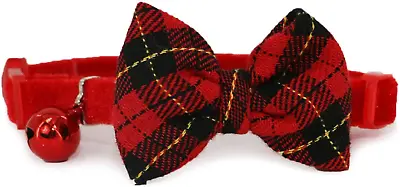 Red Cat Collar. Bow With Tartan Pattern. • £8.75