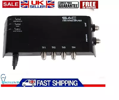 4 Way Lte Aerial Amplifer Freeview Tv Booster Fm Dab Sky Splitter Magic Eye • £24.49