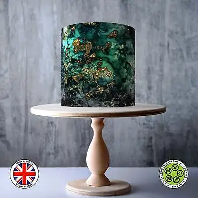 Green & Gold Marble Pattern Wrap Around Edible Cake Topper ICING / WAFER • £7.79