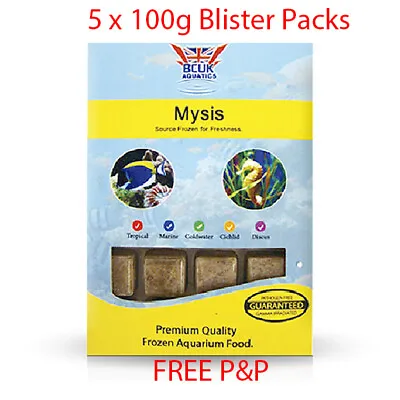 BCUK Frozen Fish Food- 5 X 100g Blister Packs-Mysis Shrimp --FREE P&P • £15.99