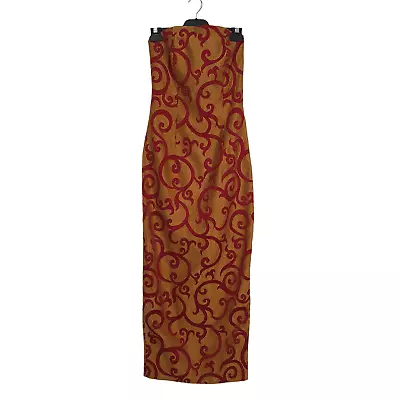 Cloth Australia Size 8 Vintage Gold Maroon Brocade Strapless Maxi Dress Gown • $44.95