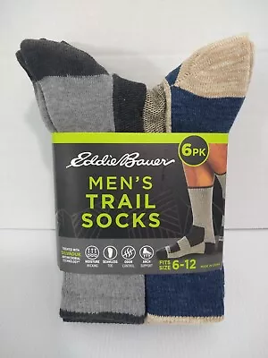 Eddie Bauer Trail Socks Mens 6-12 Moisture Wicking 6 Pairs Arch Support Seamless • $22