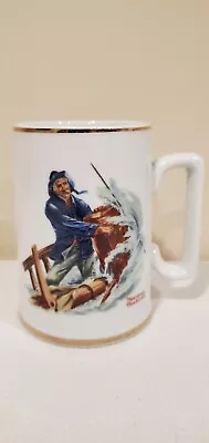 Norman Rockwell 1985   Braving The Storm  Gold Trim Porcelain Coffee Mug • $10