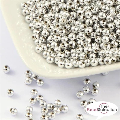 £1.99 • Buy PREMIUM QUALITY SILVER PLATED ACRYLIC SPACER ROUND BEADS 4mm 6mm 8mm 10mm 12mm