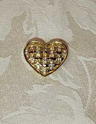 Vintage Goldtone Monet Brooch Pin Rhinestone Heart Signed  • $8