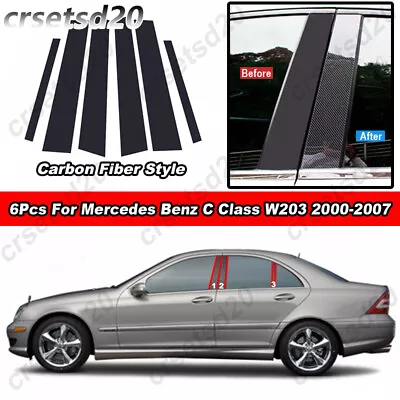 6Pcs Car Door B C Pillar Post Cover Carbon Fiber For Benz C Class W203 2000-2007 • $21.43