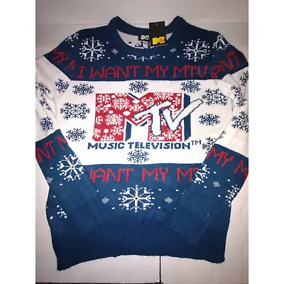 I Want My MTV Winter Holiday Ugly Christmas Sweater New Music Television Large • $45