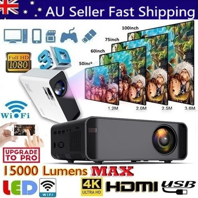 Projector 23000 Lumens 1080P 3D LED 4K Mini WiFi Video Home Theater Cinema HDMI • $135.99