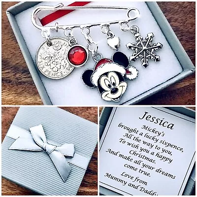 £5.99 • Buy LUCKY SIXPENCE MICKEY MOUSE CHARM, Santa, CHRISTMAS Gift, PERSONALISED Box