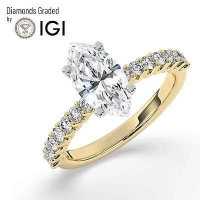 IGI 2CT  Solitaire Lab-Grown Marquise Diamond Engagement Ring 18K Yellow Gold • $2554