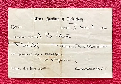 M. I. T. - Massachusetts Institute Of Technology - 1876 Student $30.00 Receipt • $20