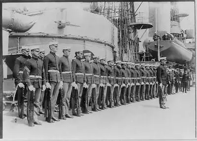 Photo:U.S. Marines At Attention On Deck Of Ship • $9.99