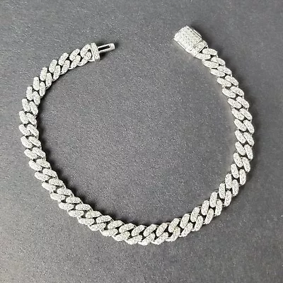 6.00Ct Round Lab Created Diamond Cuban Link Men Bracelet 14k White Gold Plated • $242.99