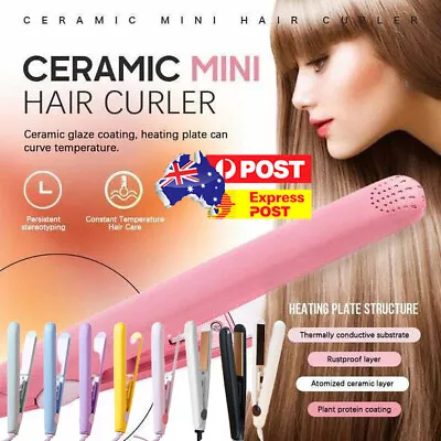 2 In 1 Ceramic Mini Hair Curler Portable Straightener Tourmaline Iron Heating AU • $10.99