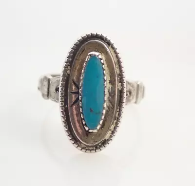 Vintage Navajo Signed Bell Trading Post Morenci Turquoise Sterling Ring Sz 5.5 • $29.99