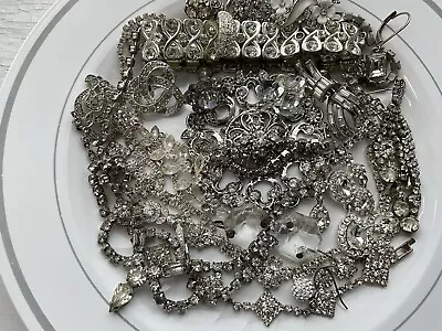 Vintage-Now Lot Junk Jewelry 100% Glass/Rhinestone/Stone Craft Broken Harvest • $19.99