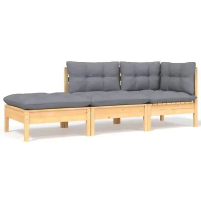 $382.95 • Buy 3 Pcs Wooden Lounge Set With Grey Cushions Modular Sofa Garden Patio Furniture