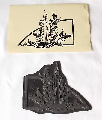 Vintage Letterpress Metal Printing Plate. Pictorial Christmas Candle Holly. • £12.99