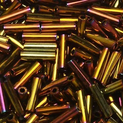 Miyuki Bugle Beads Size #2 6mm 17GM Metallic Gold Iris • $7.49