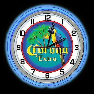 19  Corona Extra Beer Bird Sign Double Blue Neon Clock  • $290.63