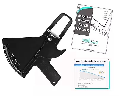 Skinfold Caliper With Body Fat Software And Multilingual Manual (Black) • $28.69