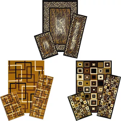 MODERN Geometric ACCENT Mat RUNNER Area RUG 3 Piece SET Leopard PRINT Carpet • $73.49