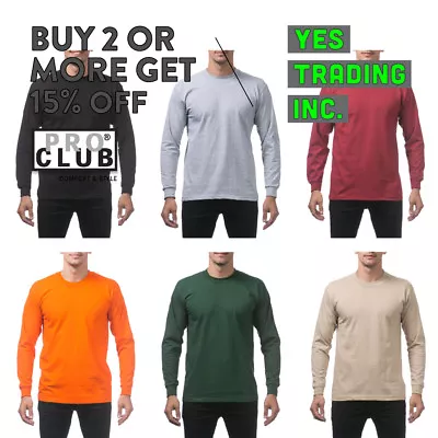 Proclub Pro Club Mens Plain Long Sleeve T Shirt Heavyweight Casual Big And Tall • $8.20