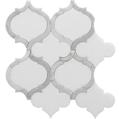 Box Of 5 White Thassos & Bianco Carrara Arabesque Marrakech Marble Mosaic Tiles • $170