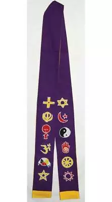 Interfaith Multicultural Religious Symbols Printed Minister's Stole Purple/Gold • $44.99