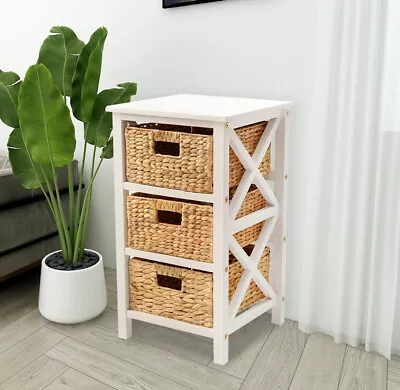 $59.99 • Buy EHemco 3 Tier X-Side End Storage Cabinet With 3 Wicker Baskets (Collectible)