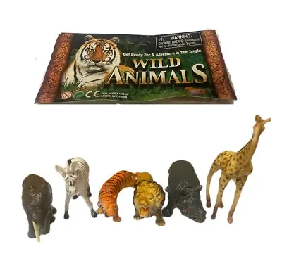 6 Jungle Zoo Animal Plastic Figures Lion Tiger Giraffe Elephant Zebra Hippo Toys • $12.90